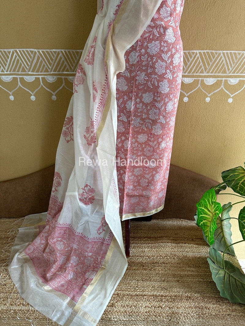 Maheshwari Handblock Print Top-Dupatta