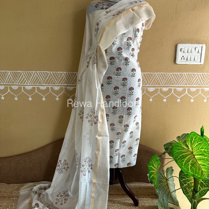 Maheshwari Handblock Print Top-Dupatta