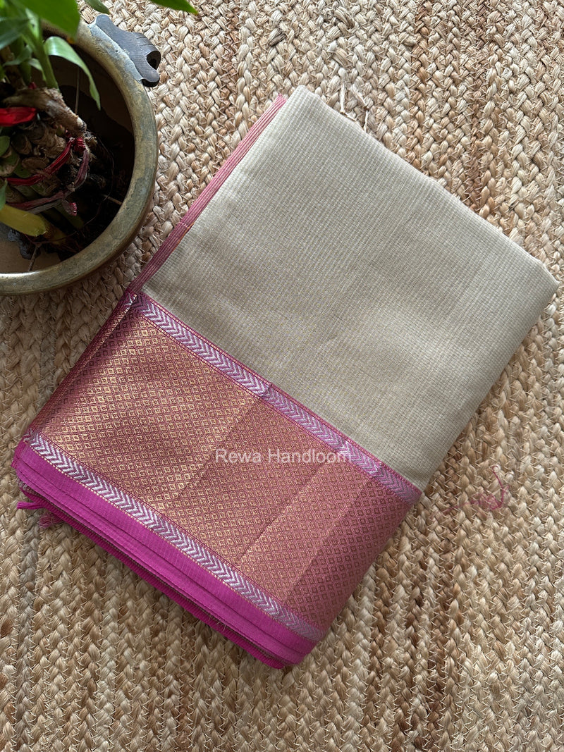 Exclusive Maheshwari Beige Tissue Silk Saree ZTS0192