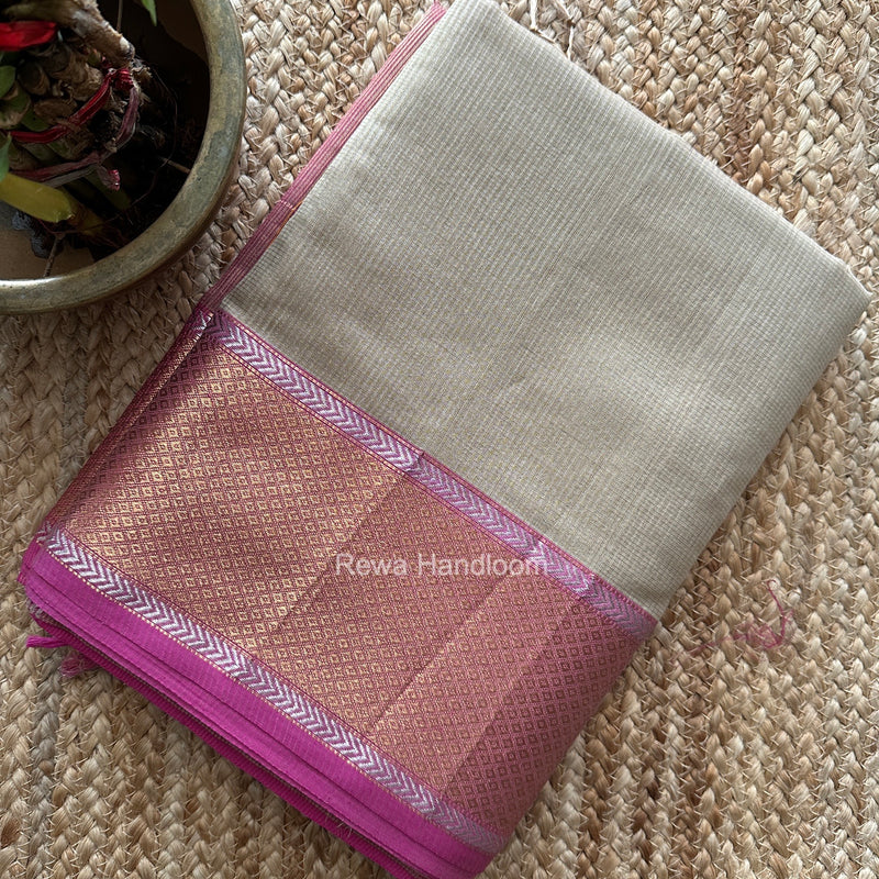 Exclusive Maheshwari Beige Tissue Silk Saree ZTS0192