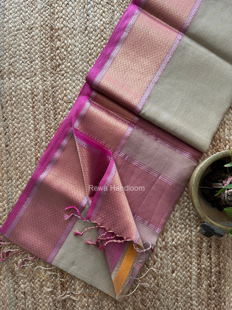 Exclusive Maheshwari Beige Tissue Silk Saree ZTS0192