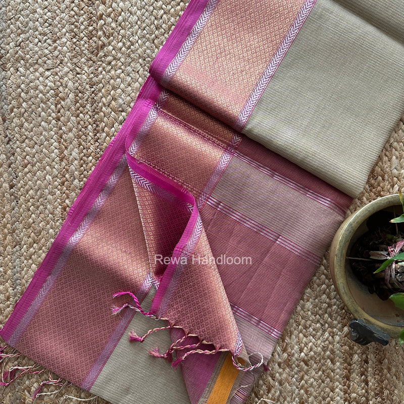 Exclusive Maheshwari Beige Tissue Silk Saree ZTS0192