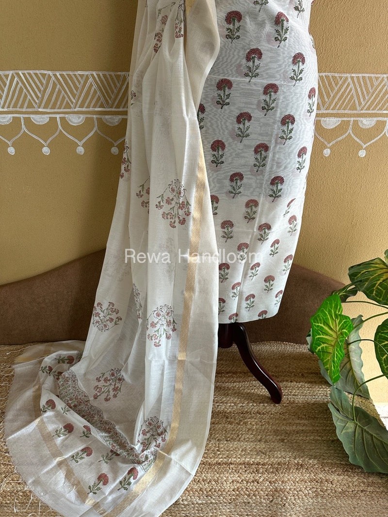 Maheshwari Handblock Print Top-Dupatta