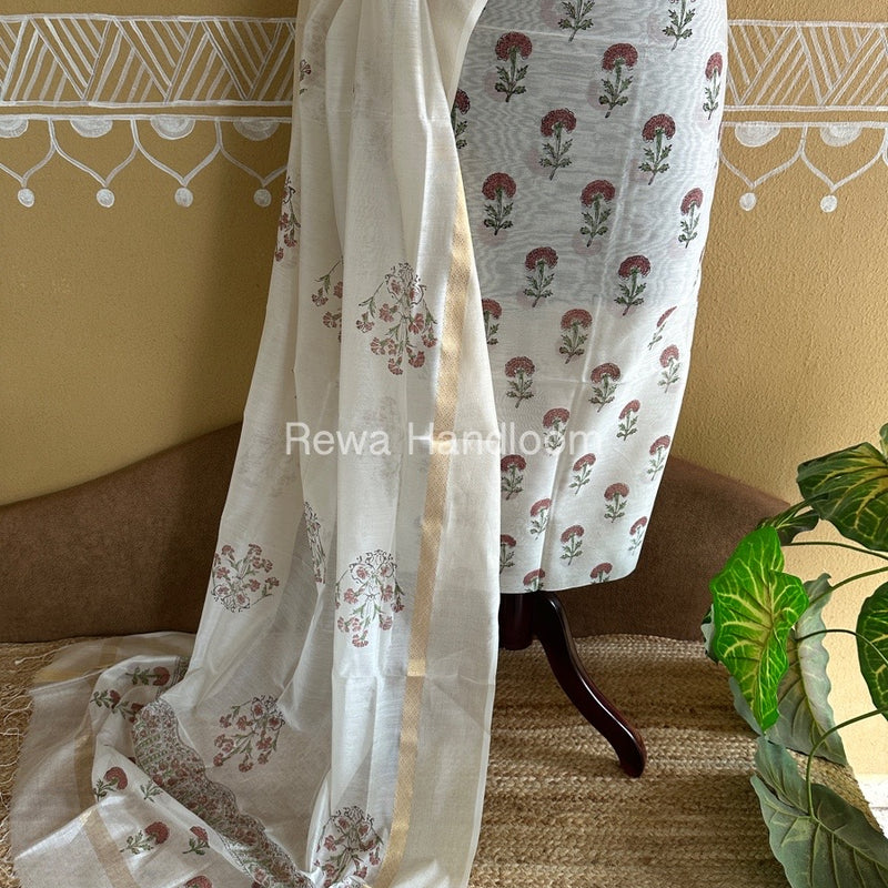 Maheshwari Handblock Print Top-Dupatta