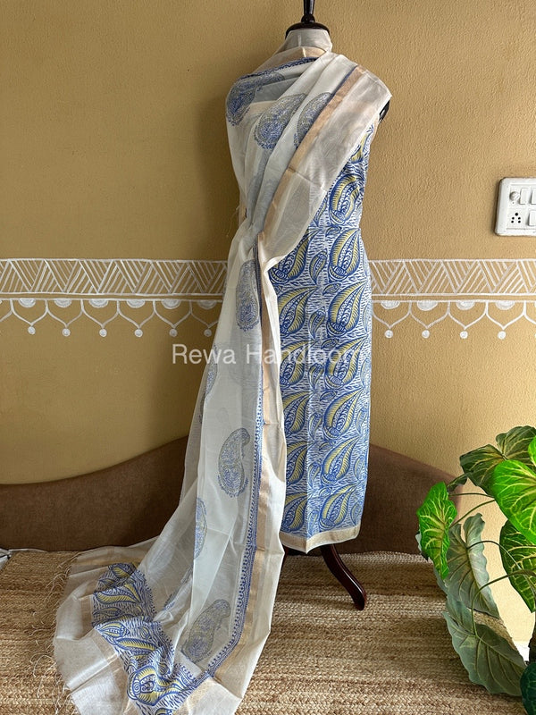 Maheshwari Handblock Print Top-Dupatta