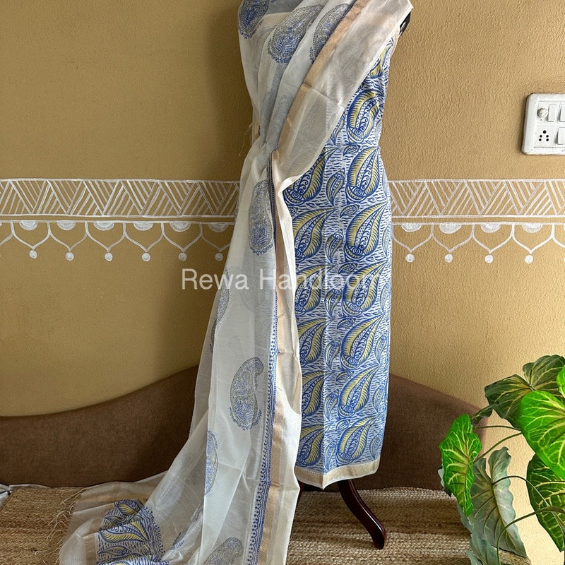 Maheshwari Handblock Print Top-Dupatta
