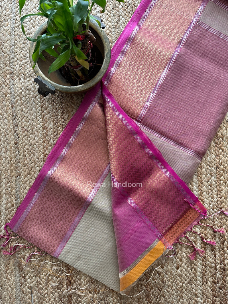 Exclusive Maheshwari Beige Tissue Silk Saree ZTS0192