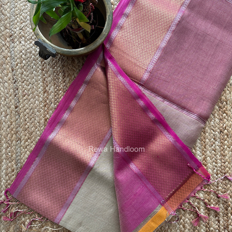 Exclusive Maheshwari Beige Tissue Silk Saree ZTS0192
