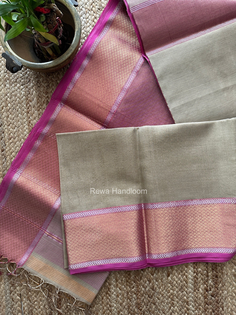 Exclusive Maheshwari Beige Tissue Silk Saree ZTS0192
