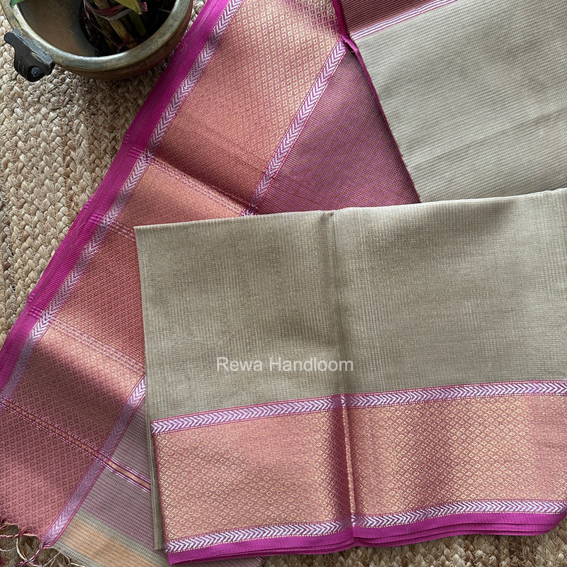 Exclusive Maheshwari Beige Tissue Silk Saree ZTS0192