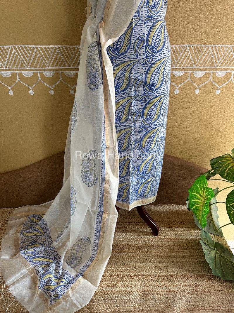Maheshwari Handblock Print Top-Dupatta