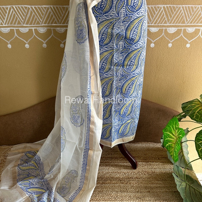 Maheshwari Handblock Print Top-Dupatta