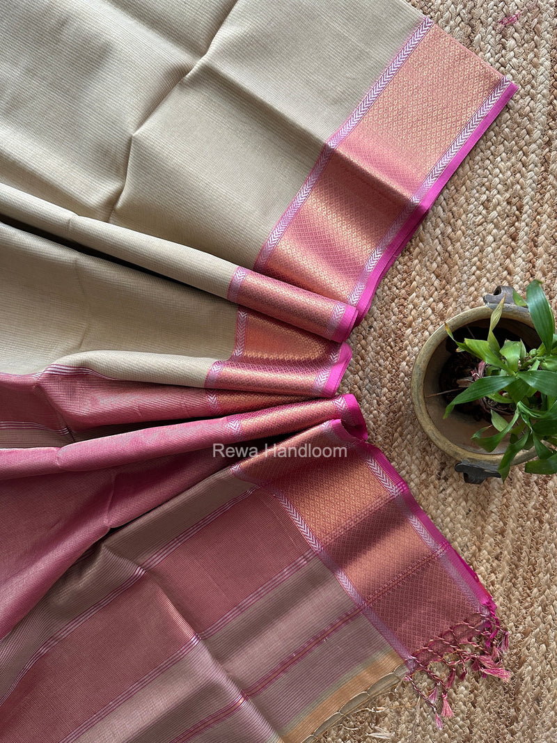 Exclusive Maheshwari Beige Tissue Silk Saree ZTS0192