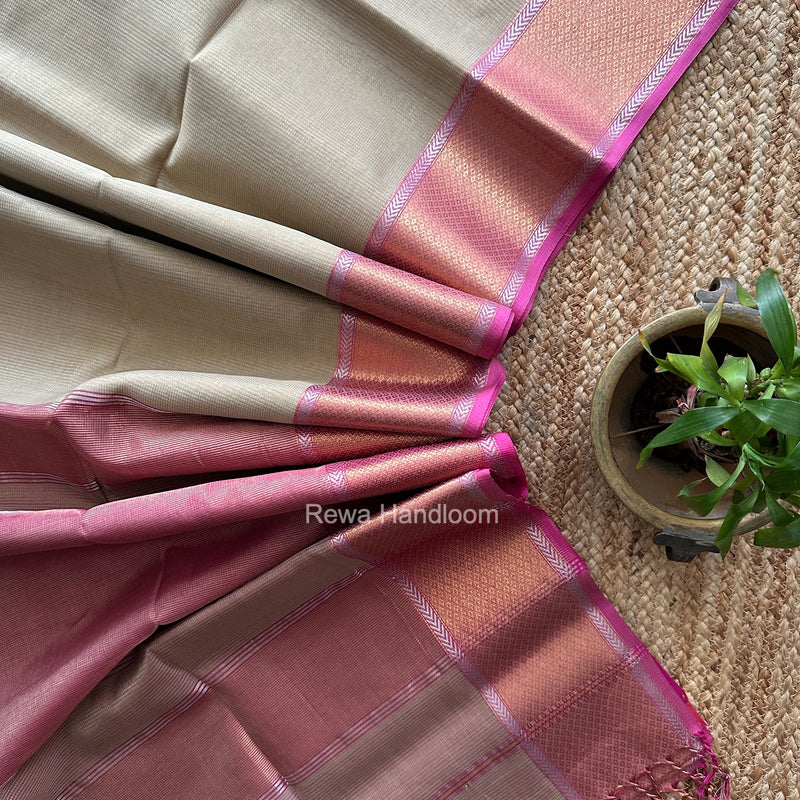 Exclusive Maheshwari Beige Tissue Silk Saree ZTS0192