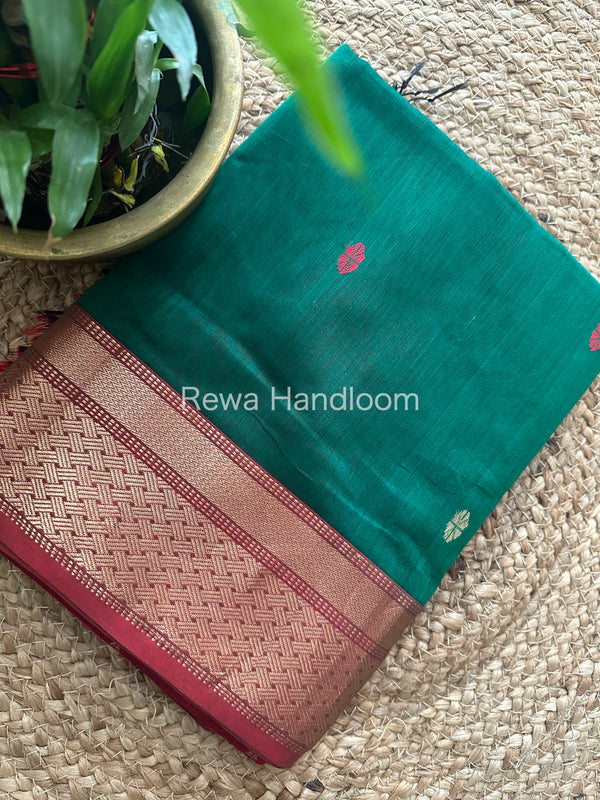 Bottle Green Zari Butti Maheshwari Saree JBS011