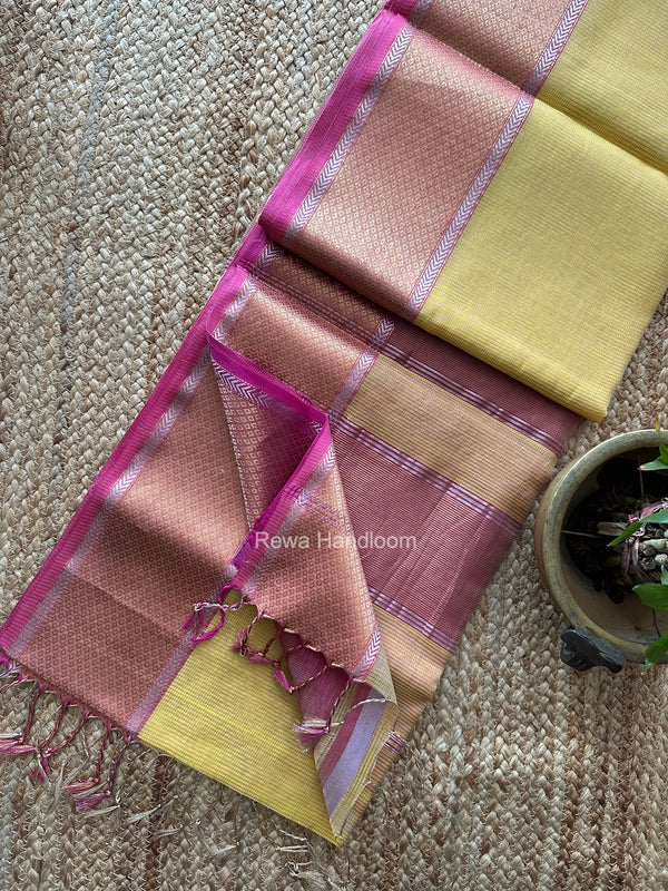 Exclusive Maheshwari Yellow Tissue Silk Saree ZTS0195