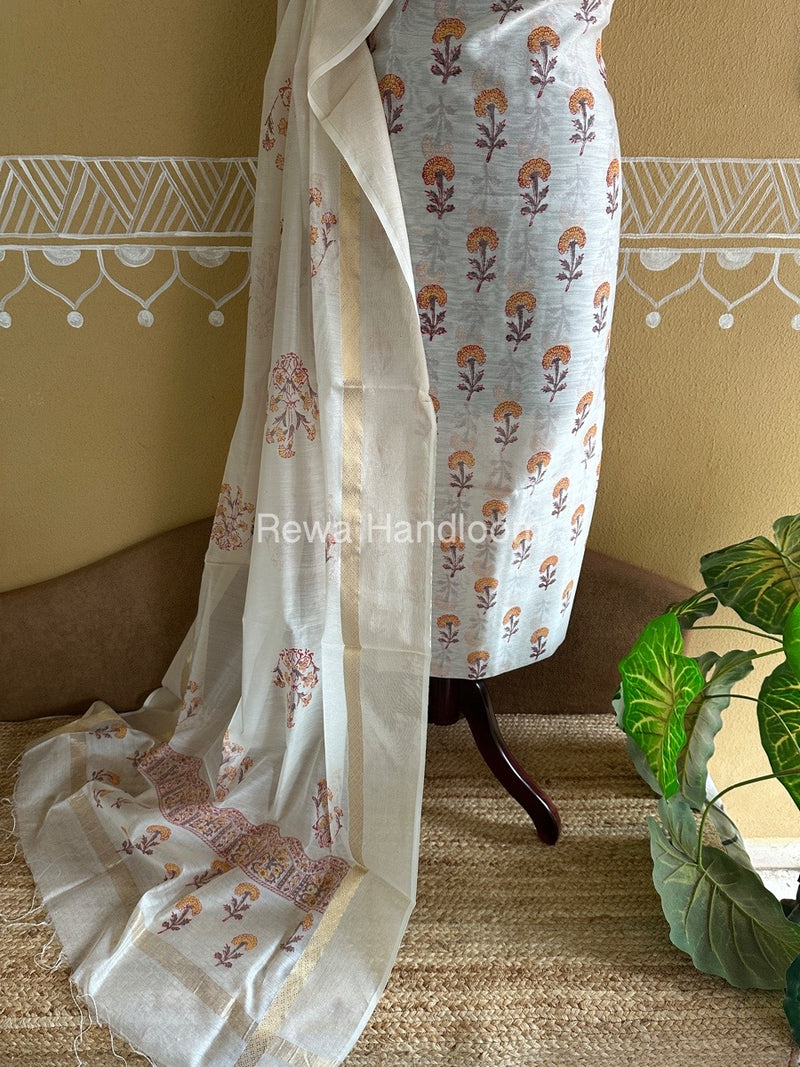 Maheshwari Handblock Print Top-Dupatta