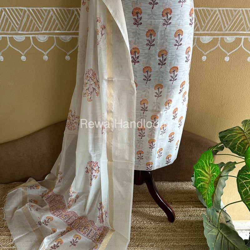 Maheshwari Handblock Print Top-Dupatta