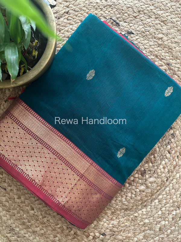 Rama Green Zari Butti Maheshwari Saree JBS010