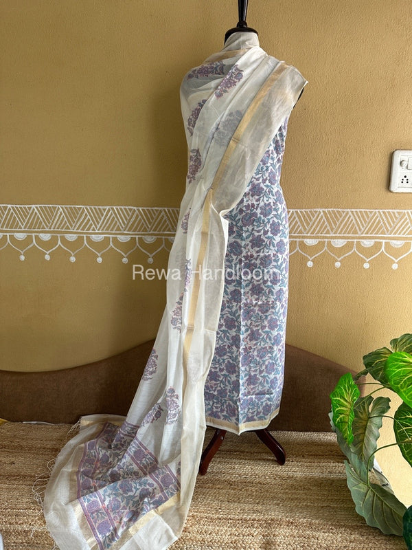 Maheshwari Handblock Print Top-Dupatta