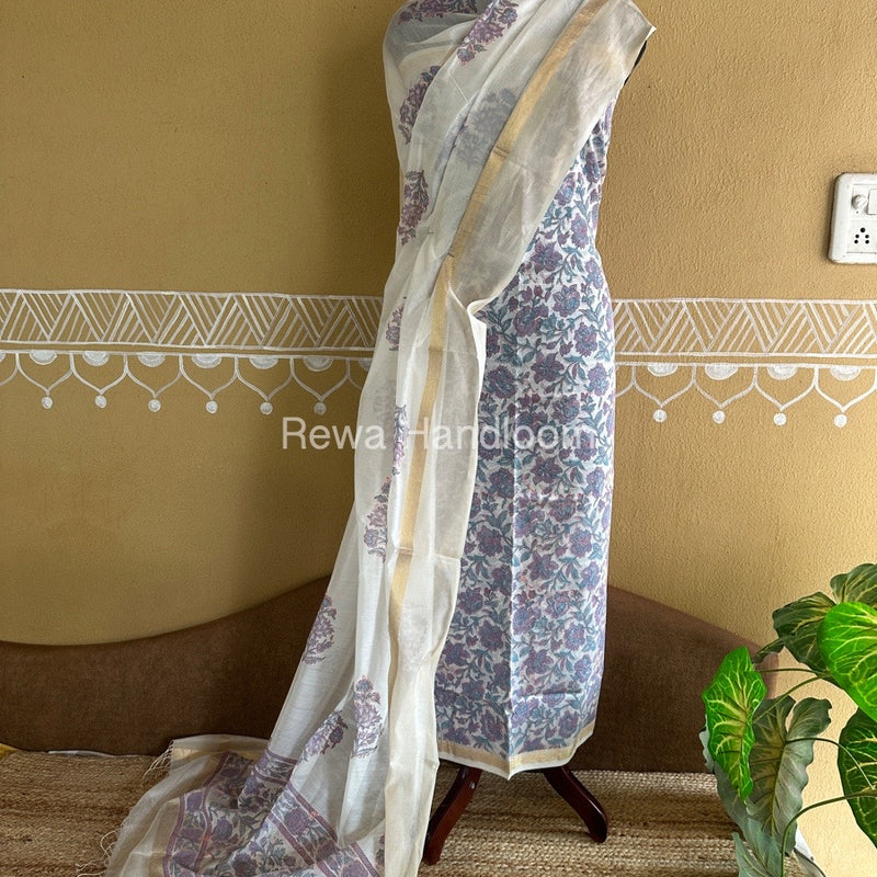 Maheshwari Handblock Print Top-Dupatta
