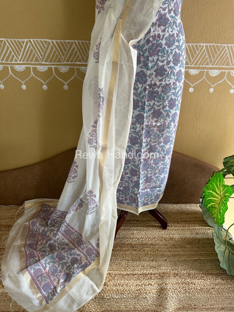Maheshwari Handblock Print Top-Dupatta