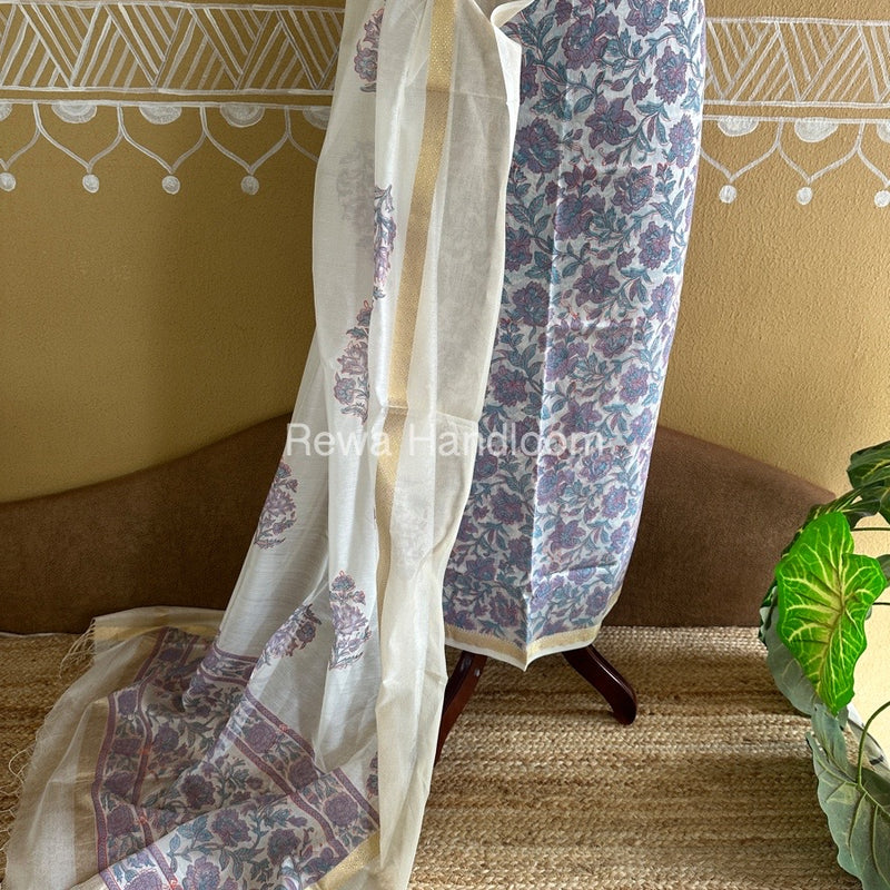 Maheshwari Handblock Print Top-Dupatta