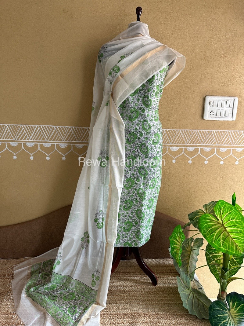 Maheshwari Handblock Print Top-Dupatta