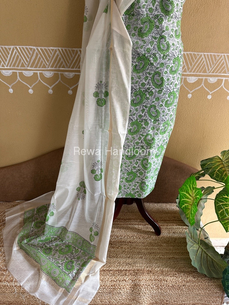 Maheshwari Handblock Print Top-Dupatta