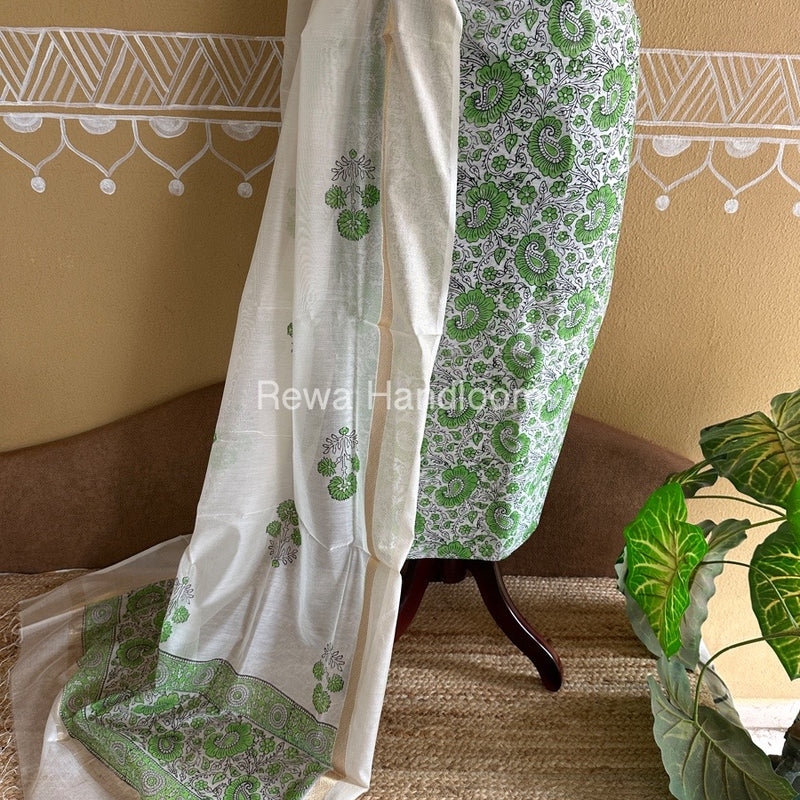 Maheshwari Handblock Print Top-Dupatta
