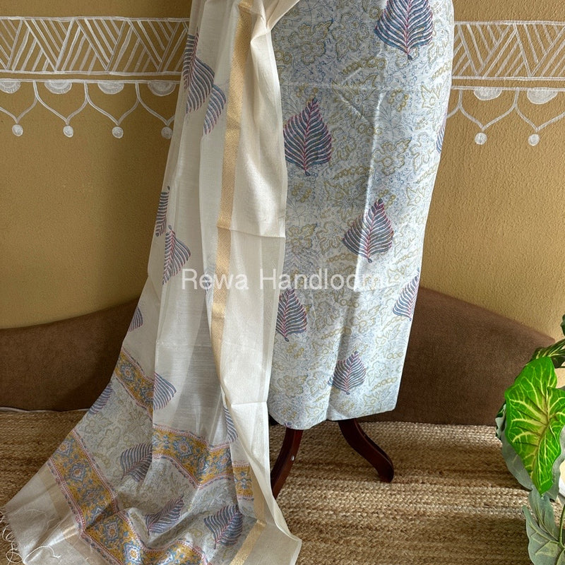Maheshwari Handblock Print Top-Dupatta