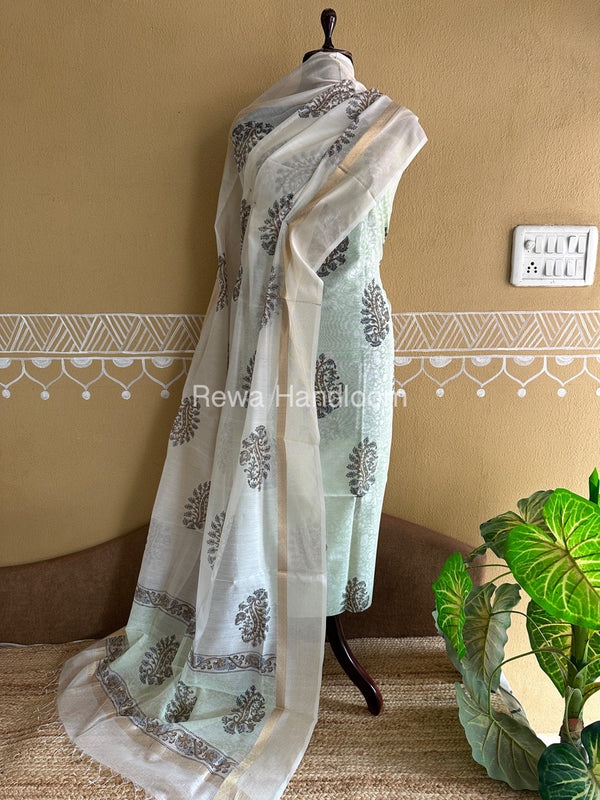 Maheshwari Handblock Print Top-Dupatta