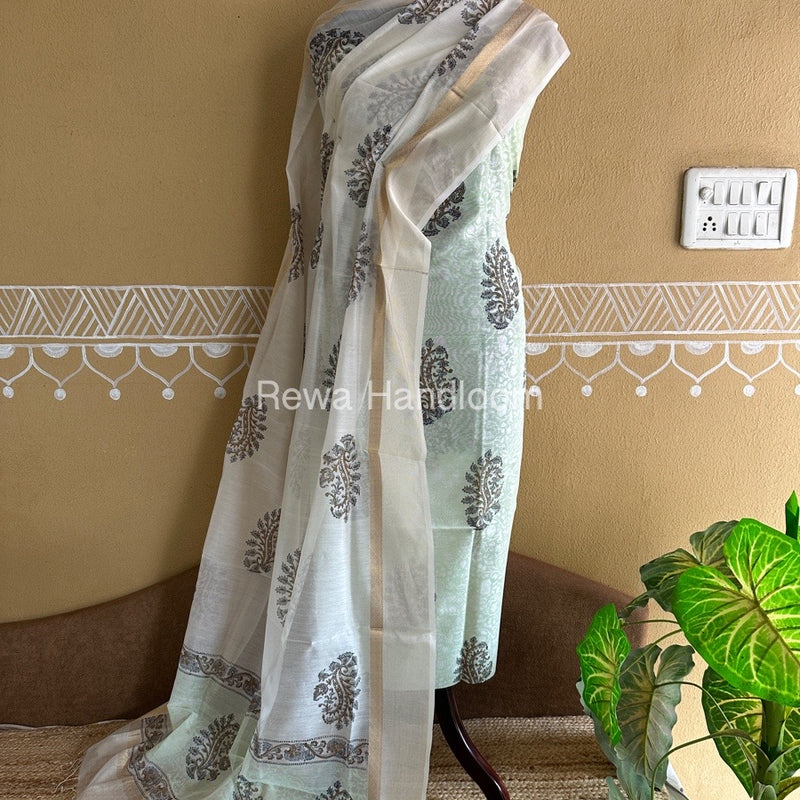 Maheshwari Handblock Print Top-Dupatta