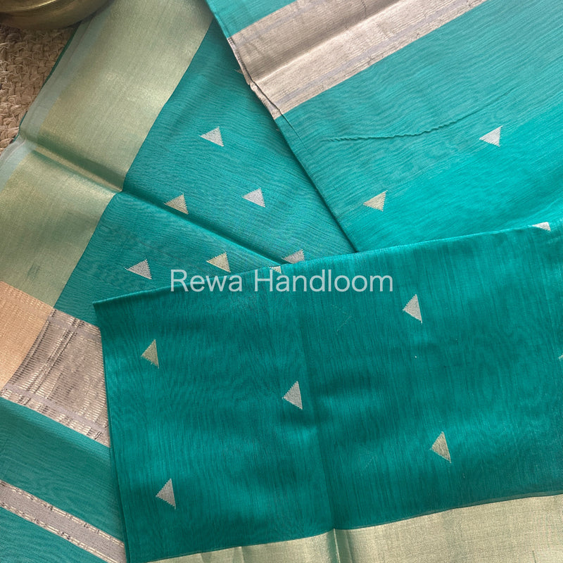 Rama Green Zari Butti ~ Maheshwari Saree-SB12
