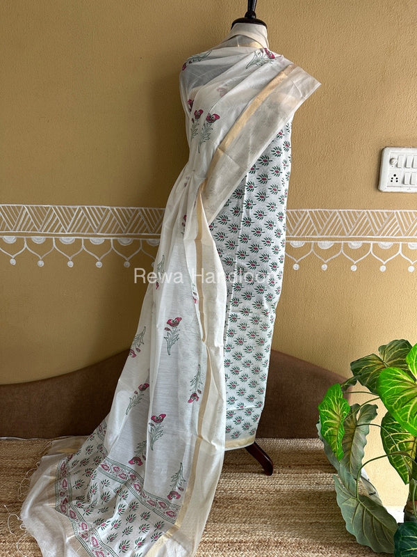 Maheshwari Handblock Print Top-Dupatta