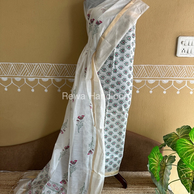 Maheshwari Handblock Print Top-Dupatta