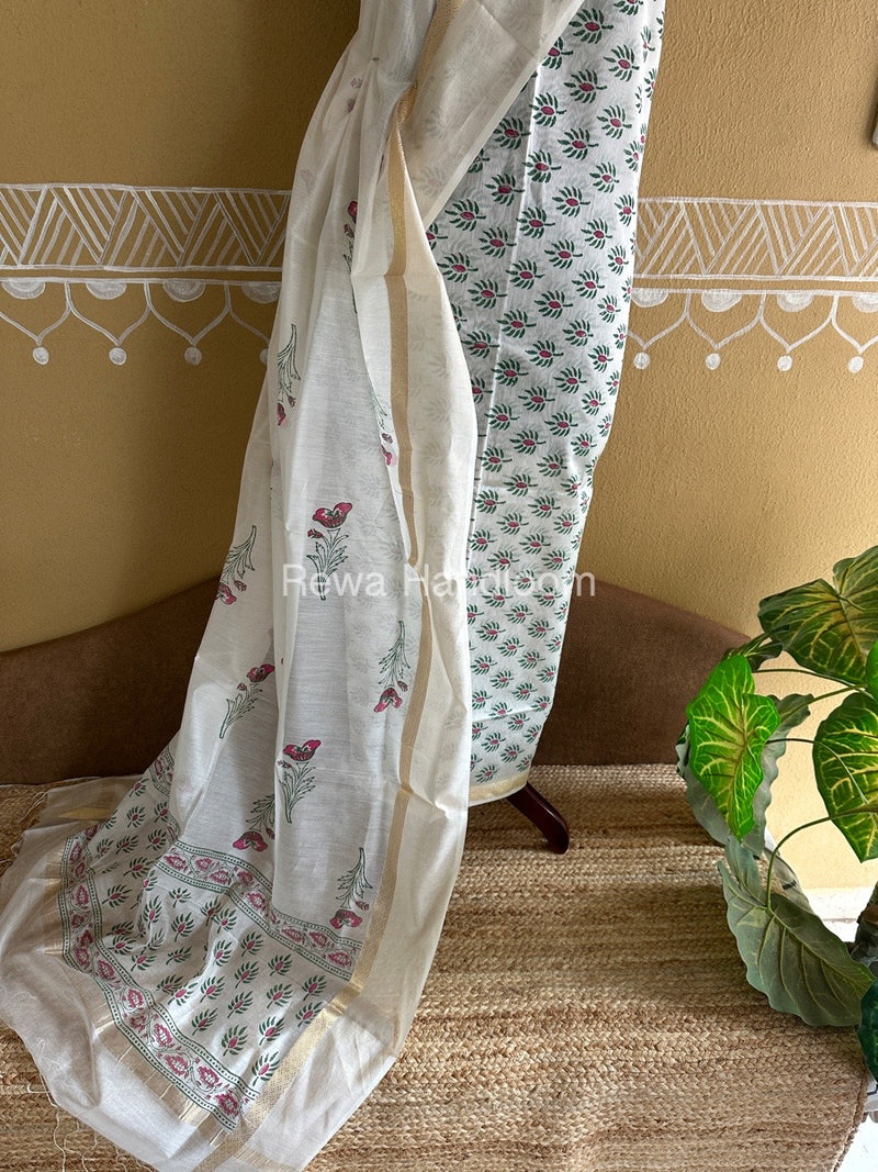 Maheshwari Handblock Print Top-Dupatta