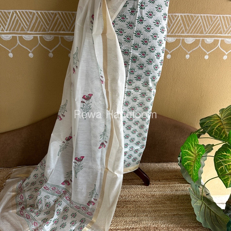 Maheshwari Handblock Print Top-Dupatta