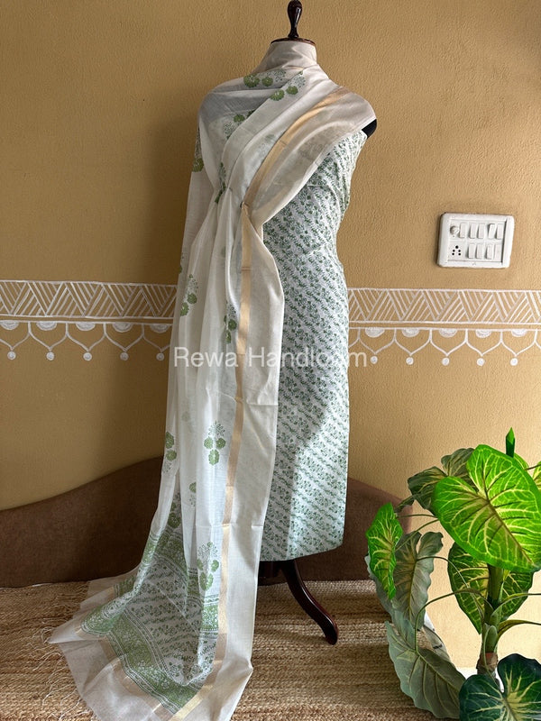 Maheshwari Handblock Print Top-Dupatta