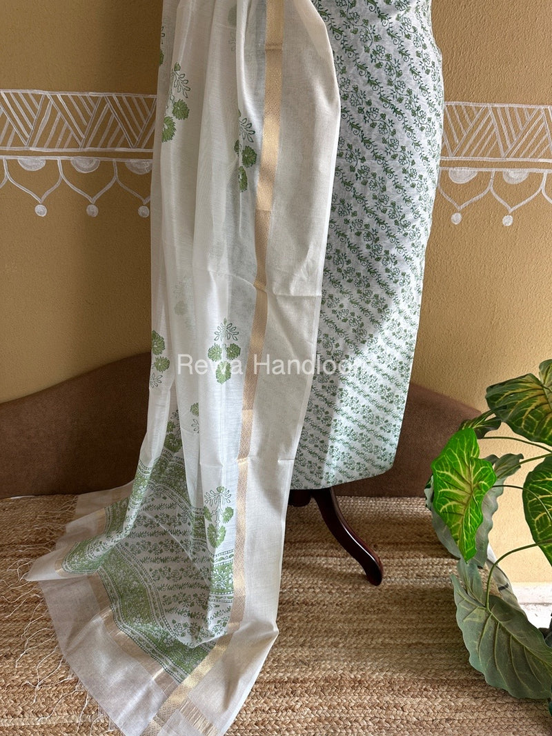 Maheshwari Handblock Print Top-Dupatta