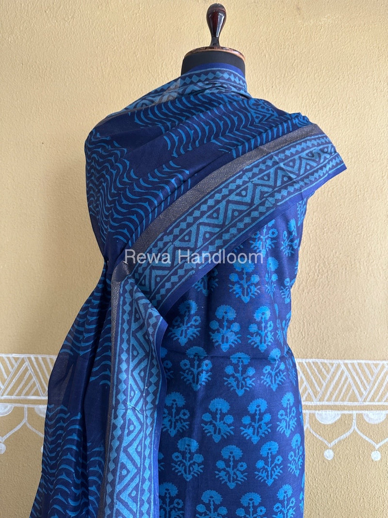 Blue Batik Print Silk Top-Dupatta BPSD010