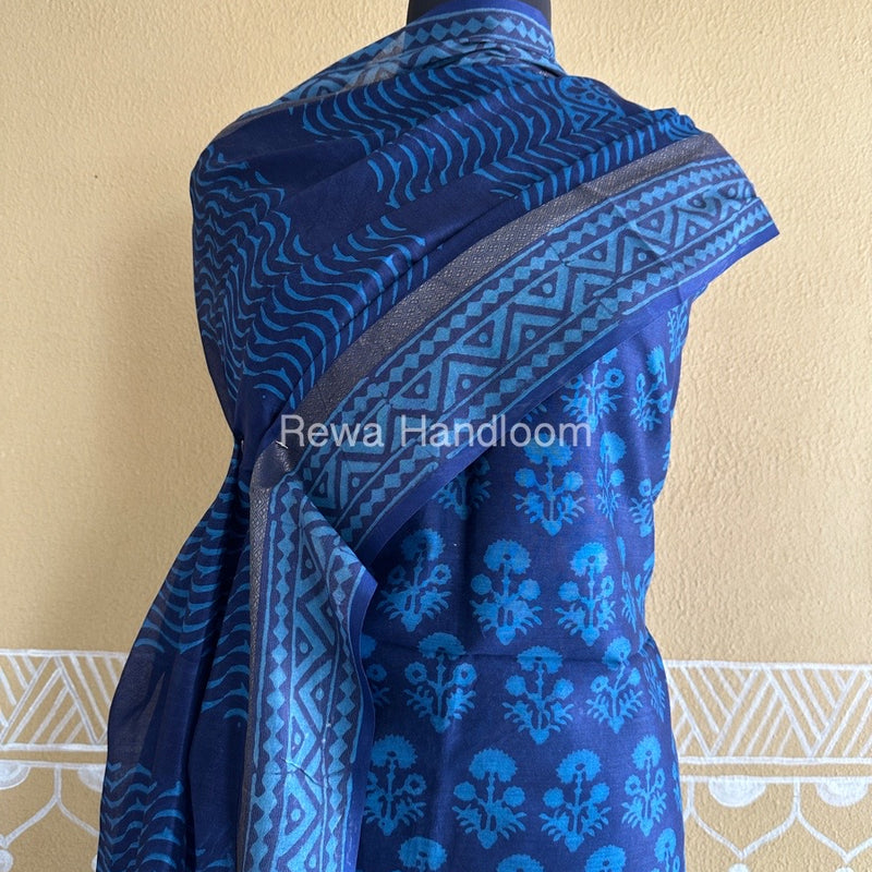 Blue Batik Print Silk Top-Dupatta BPSD010