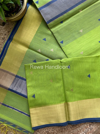 Parrot Green Zari Butti ~ Maheshwari Saree-SB26