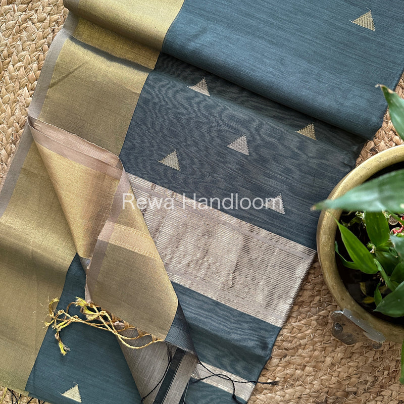 Dark Grey Zari Butti ~ Maheshwari Saree-SB25