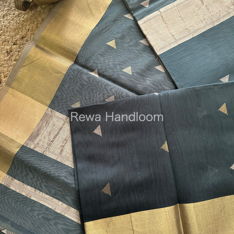 Dark Grey Zari Butti ~ Maheshwari Saree-SB25