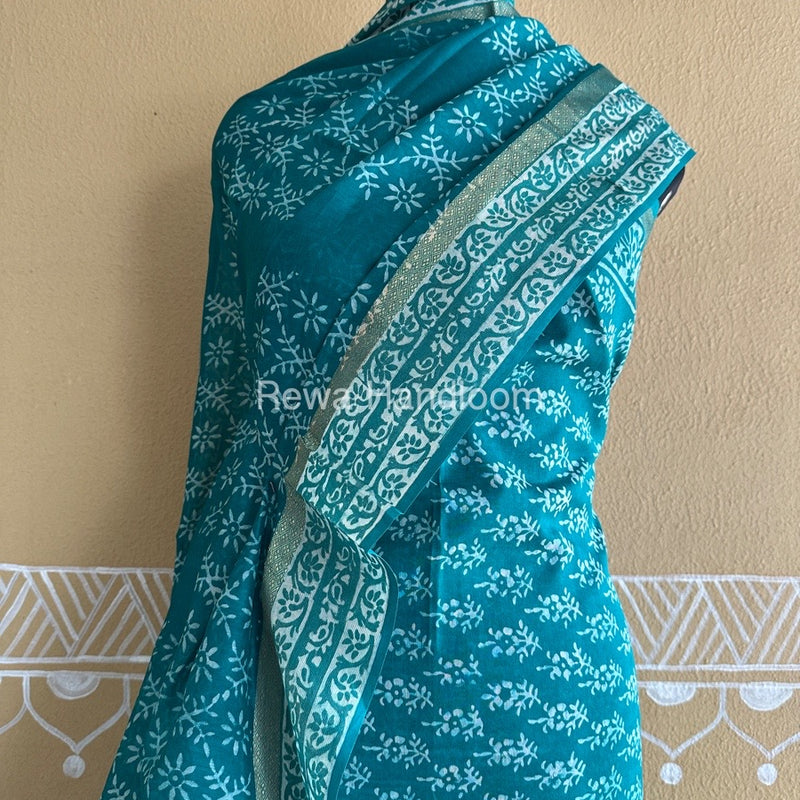 Sea Green Batik Print Silk Top-Dupatta BPSD08