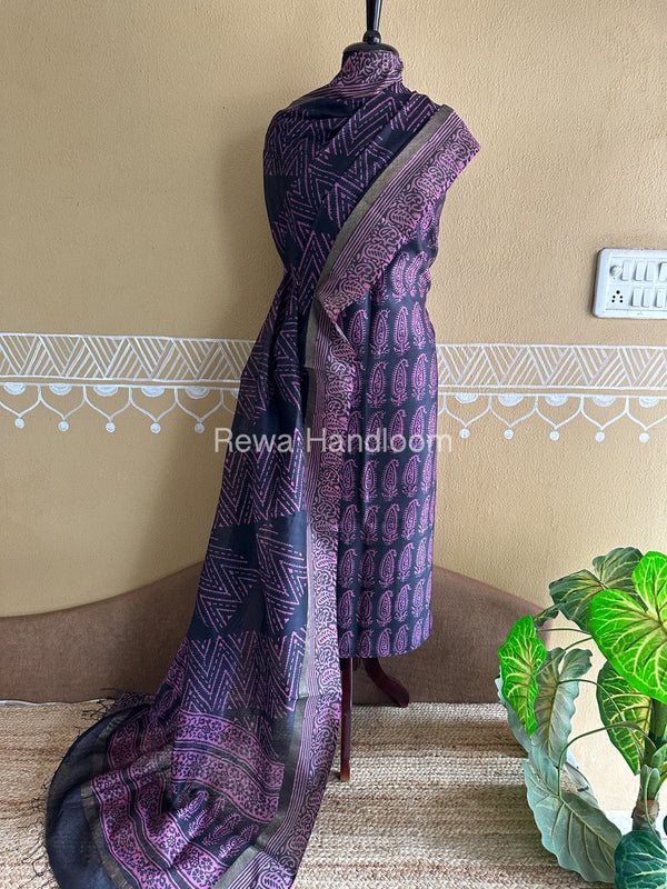  Batik Print Silk Top-Dupatta