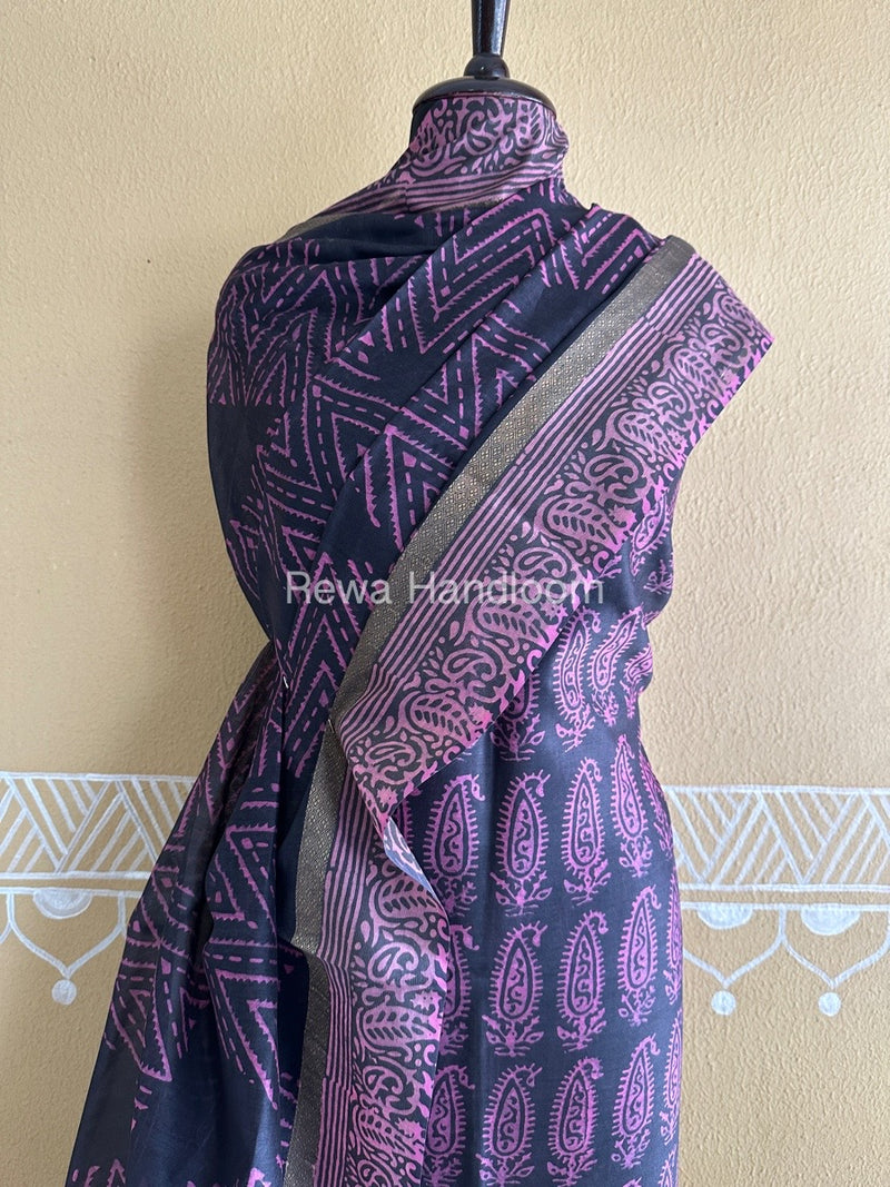 Black Batik Print Silk Top-Dupatta BPSD07