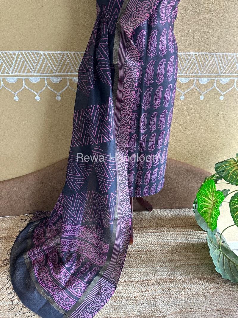  Batik Print Silk Top-Dupatta