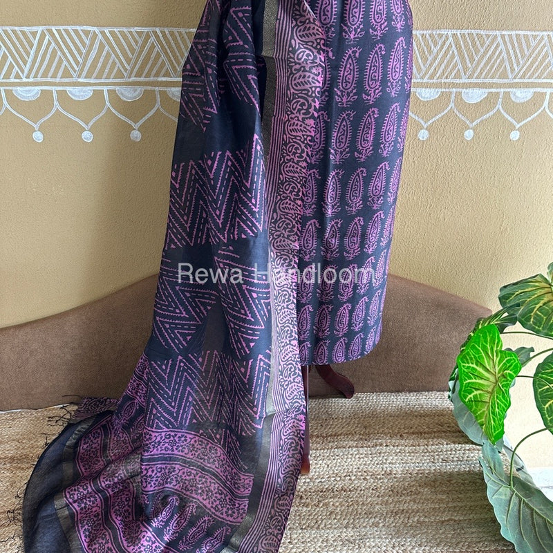  Batik Print Silk Top-Dupatta